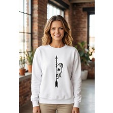 Sevgililer Günü Özel Bisiklet Yaka Aslan Baskılı Oversize Sweatshirt - Beyaz