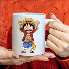 One Piece Hasır Şapkalı Luffy Baskılı Hediyelik Beyaz Kupa Bardak