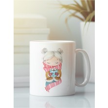 Beyaz Kupa Bardak G08 - Kahve Çay Kış Mevsimi Aşk Dostluk Arkadaşlık Sevgi Yılbaşı Doğumgünü