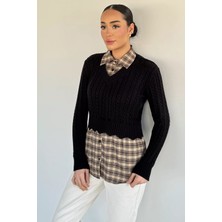 Gülseli Kadın Gömlek Garnili Triko Bluz (S-M-L Beden Uyumludur.) P-00020323