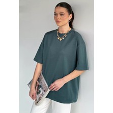 Gülseli Kadın Bisiklet Yaka Oversize Basic Tişört P-00020379