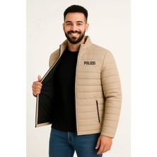 Erkek Mikro Su Itici Kapitone Baskılı Astarlı Fermuarlı Bomber Mont - Bej