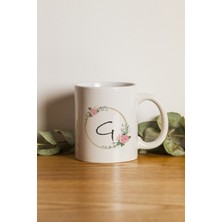 Porselen Daire Çiçekli G Harfi Kupa Bardak. .