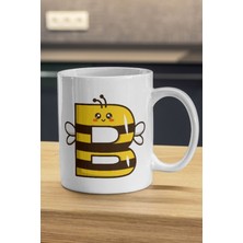 Arı Desenli Gülen Mutlu B Harfi Kupa - Harf Baskılı Kupa Bardak