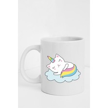 Unıcornlu Kedi Figürlü Beyaz Baskılı Kupa Bardak