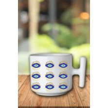 Çoklu Göz Nazar Boncuğu Nazar Tasarımlı Beyaz T Kulp Fincan Modelleri Deri Bileklik Hediyeli