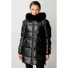 Ekol Kadın Yan Fermuar Detaylı Siyah Şişme Mont 06583