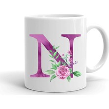 Mor Renkli N Harfi Baskılı Seramik Beyaz Kupa