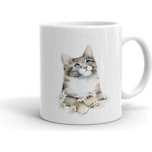 Çiçekli Kedi Baskılı Kupa