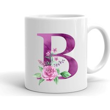 Mor Renkli B Harfi Baskılı Seramik Beyaz Kupa