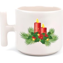 Yılbaşı Yeni Yıl Konseptli Candle Merry Christmas T Kulp Motto Kahve, Çay Fincanı