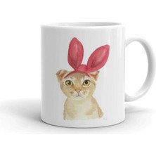 Tavşan Kulak Kedi Baskılı Kupa Bardak