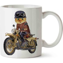 Kedi Motor Süren Kedi Cat Porselen Kupa Bardak