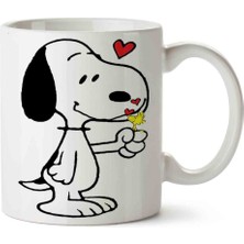 Snoopy Dog Kalp Porselen Kupa Bardak