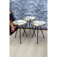 Zigon Sehpa 3'lü Siyah Metal Ayak Altın Efes 1067