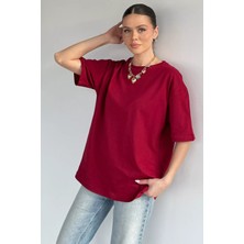 Gülseli Kadın Bisiklet Yaka Oversize Basic Tişört P-00020379
