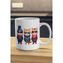 Bitirim Kediler Kupa | Üçlü Tayfa Kediler Kupa | Kedi Baskılı Kupa Bardak | Kedili Kupa