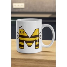 Arı Desenli Gülen Mutlu M Harfi Kupa - Harf Baskılı Kupa Bardak