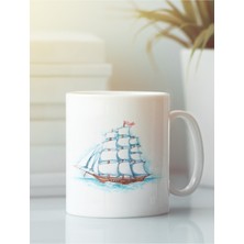 Beyaz Kupa Bardak Deniz Çapa Mavi Yelkenli