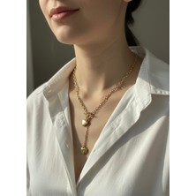 Nurora Altın Ikili Kalp Detaylı Çelik Kolye