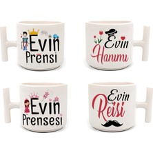 Duble Türk Kahve Fincanı & Espresso Evin Hanımı Evin Beyi Ev Set 4'lü T Kulp