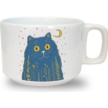 Kedi ve Hilal Baskılı Seramik Beyaz Kahve Kupası