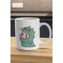 Yavru Dinozor Giysili Küçük Sevimli Kız Kupa - Baskılı Kupa Bardak - Çocuklar Için Kupa Bardak