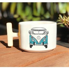 Volkswagen Mavi Samba Baskılı Beyaz T Kulp Kupa Bardak