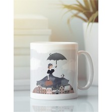 Beyaz Porselen Kupa Yılbaşı Bardak Şemsiyeli Kız Penguen