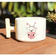 Ayı I Love You Pembe Kalpli Baskılı Beyaz T Kulp Kupa Bardak