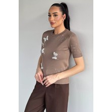 Gülseli Incili Baskılı Triko Tişört P-00012113