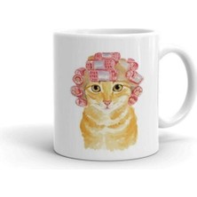 Beyaz Röfleli Kedi Baskılı Kupa