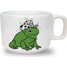 Yeşil Kurbağa Baskılı Seramik Beyaz Kahve Kupası
