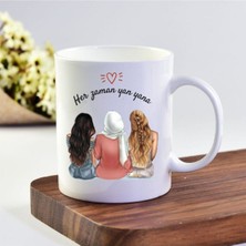 Beyaz Hep Yan Yana 3 Kız Arkadaş Kupa Bardak