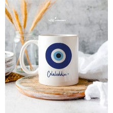 Kişiye Özel Isimli Nazar Boncuklu Beyaz Kupa Bardak - Doğum Günü Hediyesi