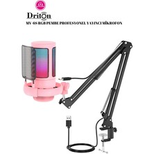 Driton Youtuber Mikrofon Mv-6s Pembe Rgb USB Oyuncu Yayıncı ve Podcast Condenser Mikrofon Seti