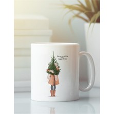 Beyaz Kupa Bardak Yeni Yıl Yılbaşı Çam Ağacı