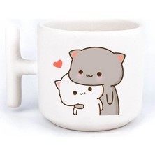 Mochi Cat Sevimli Aşk Sevgilli Eş El Yapımı T Kulplu Fincan