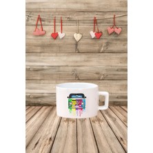 Renkli Voswos Baskılı Seramik Beyaz Kahve Kupası