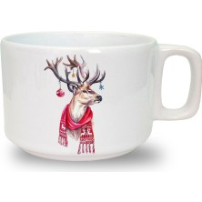 Yılbaşı Noel Baskılı Seramik Beyaz Kahve Kupası