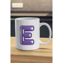 Mor Balon E Harfi Kupa | E Harfi Baskılı Kupa Bardak | Harf Baskılı Kupa | Harfli Kupa | Hediyelik