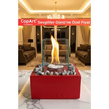 Quadrata Kırmızı Biyoetanol Masaüstü Beton Şömine - 1 Lt Yakıt ve Dekoratif Taş Hediye