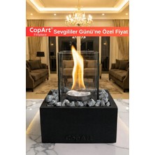 CopArt Sevgililer Gününe Özel! Quadrata Siyah Biyoetanol Masaüstü Beton Şömine - 1 Lt Yakıt ve Dekoratif Taş Hediye