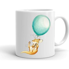 Uçan Balon ve Kanguru Baskılı Seramik Beyaz Kupa