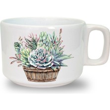 Beyaz Çiçek Baskılı Seramik Kahve Kupası