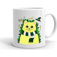 Sihirbaz Kedi Baskılı Seramik Beyaz Kahve Kupası