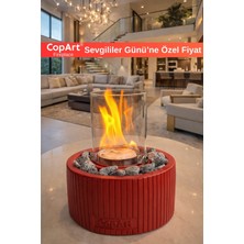 CopArt Sevgililer Günü'ne Özel! Alba Kırmızı Biyoetanol Masaüstü Beton Şömine - 1 Lt Yakıt ve Dekoratif Taş Hediye