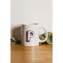 Porselen Karakalem P Harfi Kupa Bardak. .