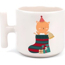 Noel Çorapları Içinde Sevimli Kedi Yılbaşı Merry Christmas T Kulp Motto Kahve, Çay Fincanı