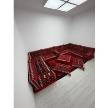 Bakırözü Home Sedir Deseni Şark Köşesi Takımı Yer Minderi Seti  Sünger Dahil 18 Parça(Çökmeyen Sünger)